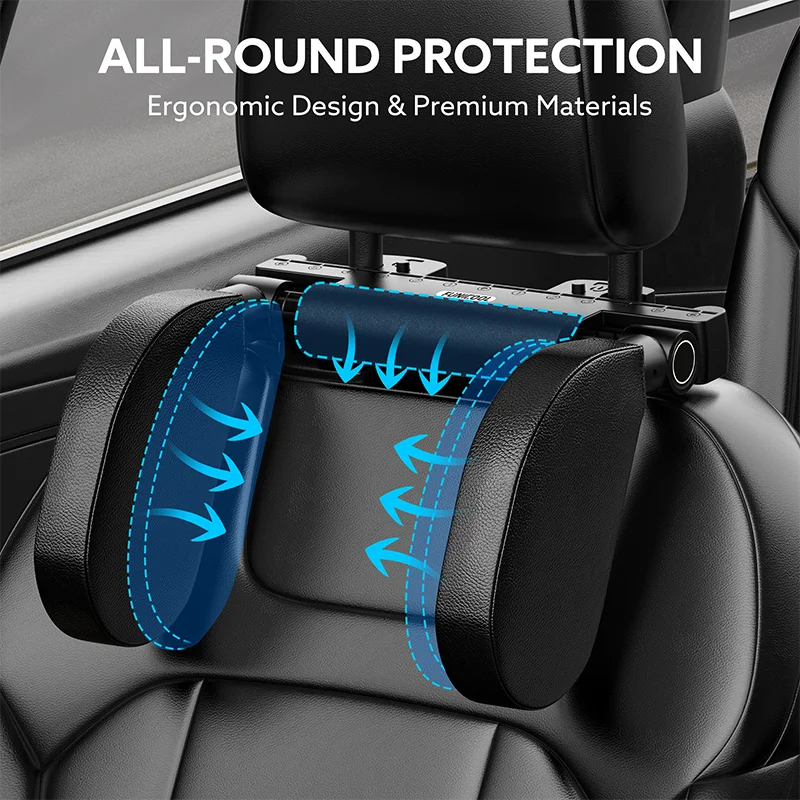 Pulsora Car Headrest Adjustable Pillow Leather