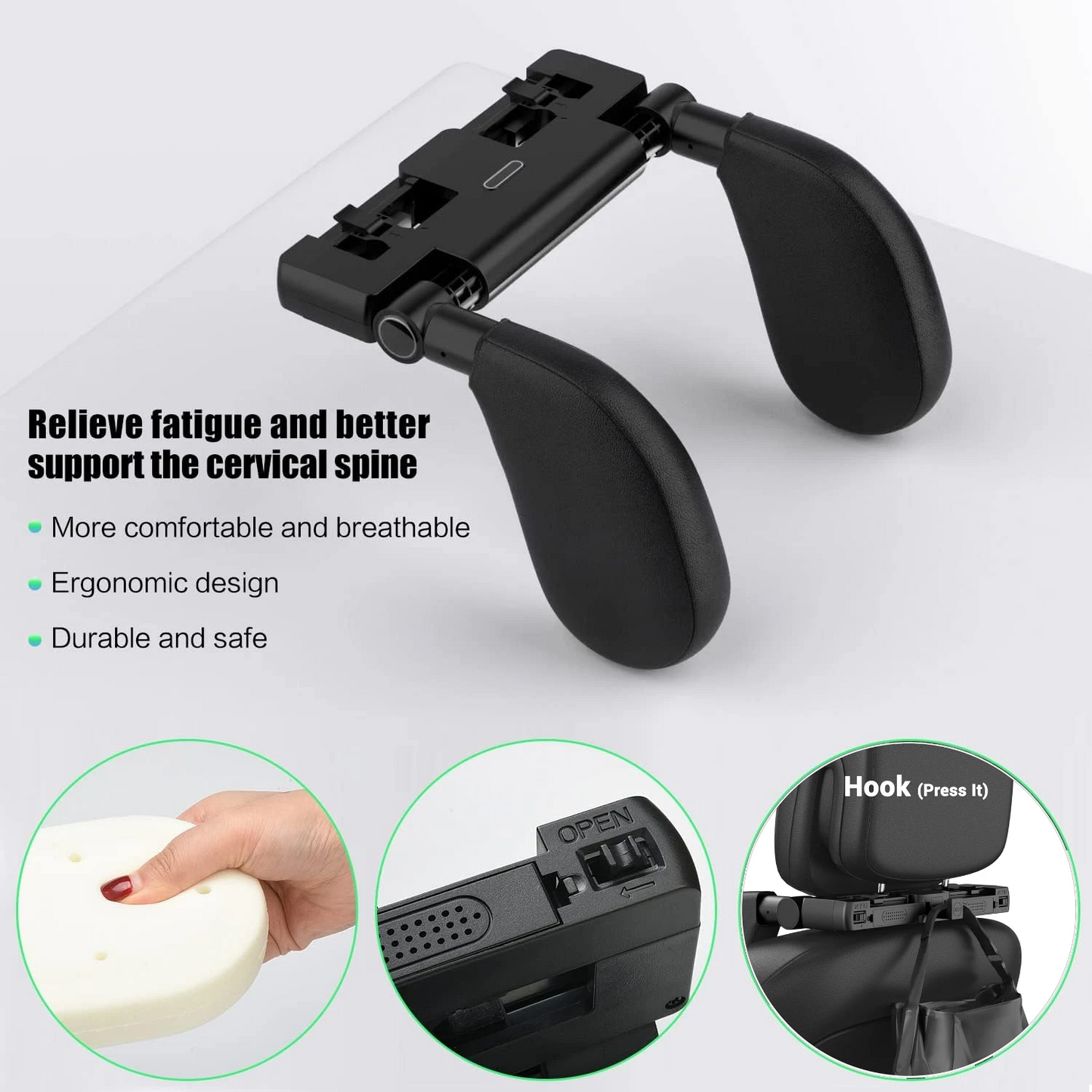 Pulsora Car Headrest Adjustable Pillow Leather