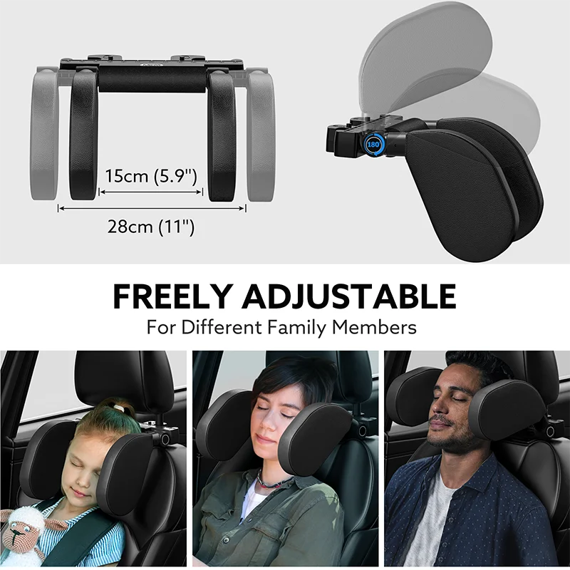 Pulsora Car Headrest Adjustable Pillow Leather