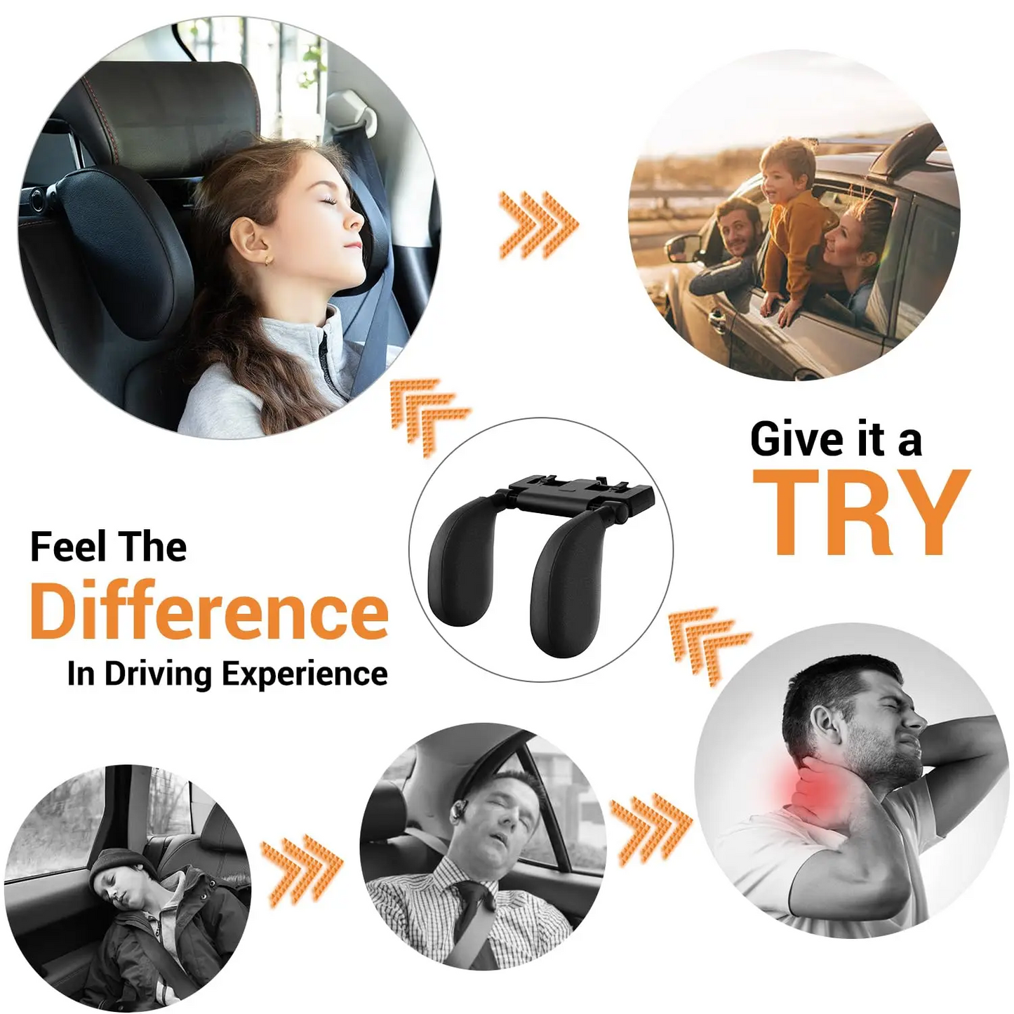 Pulsora Car Headrest Adjustable Pillow Leather